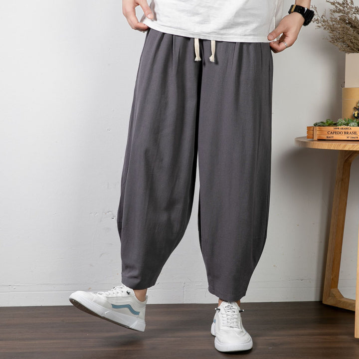 Men's Casual Cropped Harem Pants made of Cotton Blend with Drawstring and Ribbed Ankle Cuffs Mune Fashion