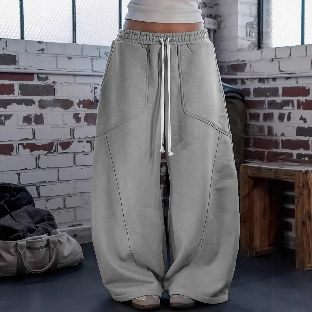 Women Extra Wide Lounge Jogging Pants with High Waist, Drawstring & Shaped Knee Panels Mune Fashion