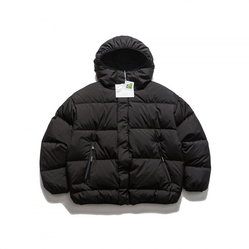 Unisex Short Boxy Puffer Jacket with Oversized Hood, Concealed Front Placket and Zipper Pockets Mune Fashion
