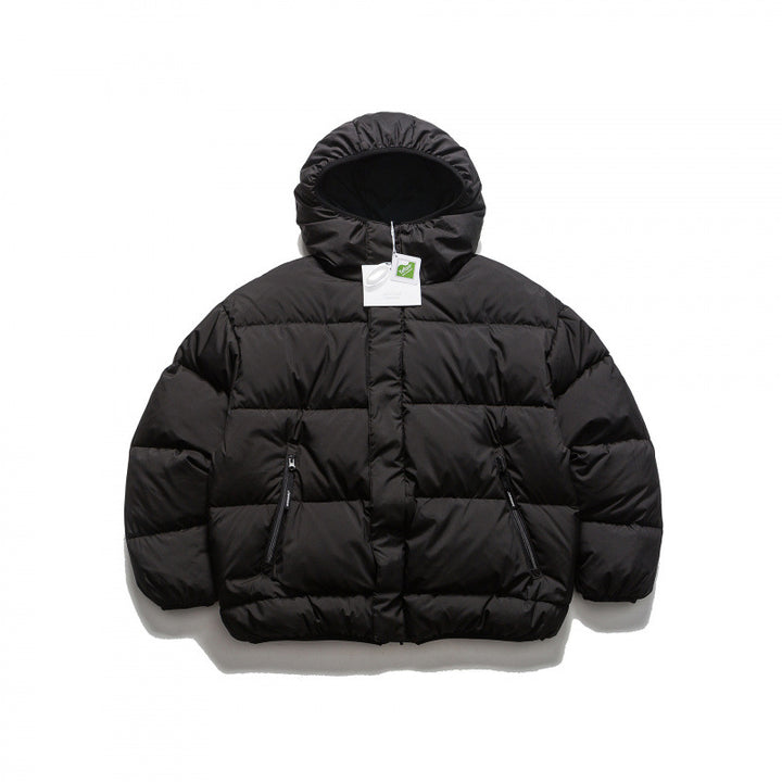Unisex Short Boxy Puffer Jacket with Oversized Hood, Concealed Front Placket and Zipper Pockets Mune Fashion