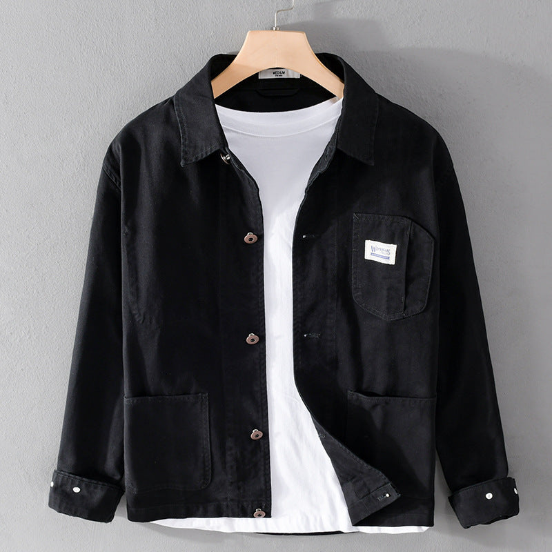 Men's Lightweight Cotton Chore Jacket in Worker Style with Kent Collar and Patch Pockets Mune Fashion