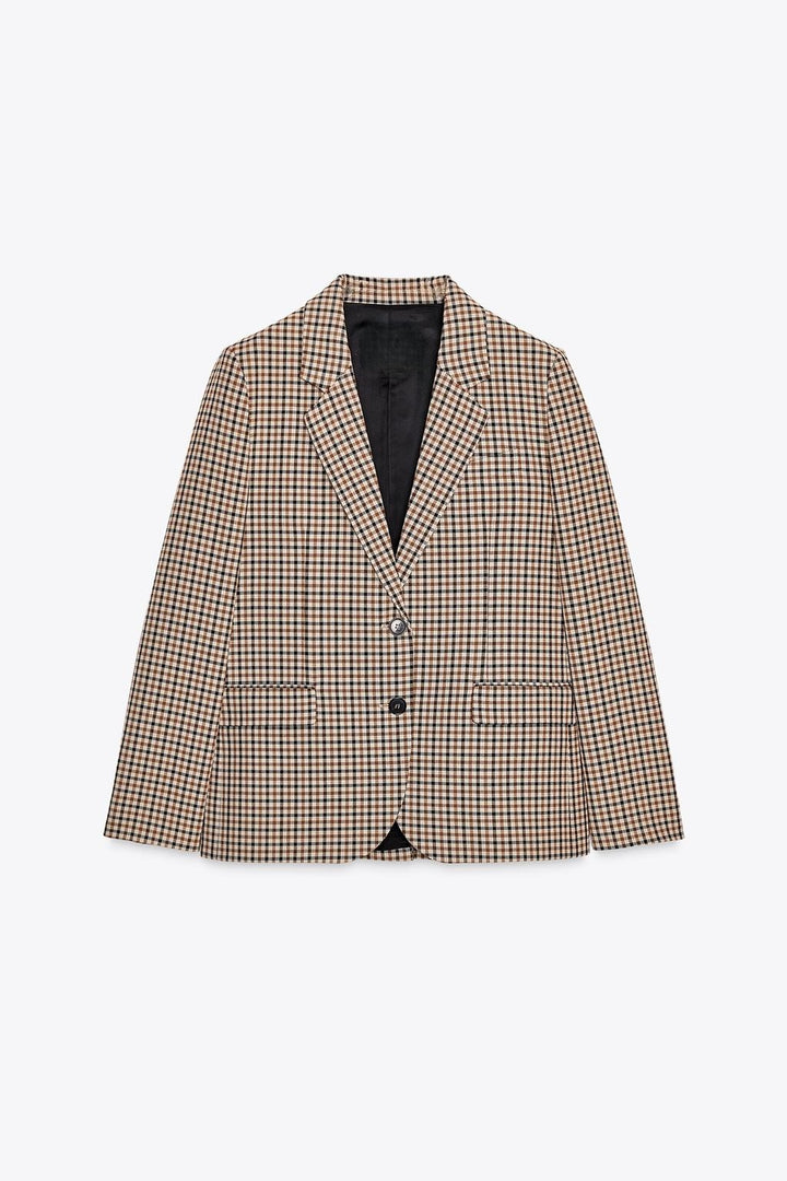 Women's Check Blazer in Modern Tailoring with Notch Lapel, Two-Button Closure and Lined Flap Pockets Mune Fashion