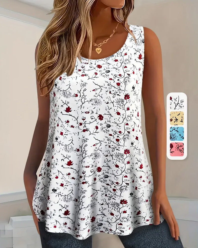 Women's falling spaghetti strap top in swing cut with fine floral pattern Mune Fashion