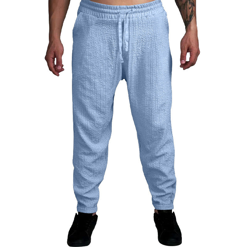Men's Textured Tapered Jogging Pants with Elastic Waistband, Drawstring & Ribbed Ankle Cuffs Mune Fashion