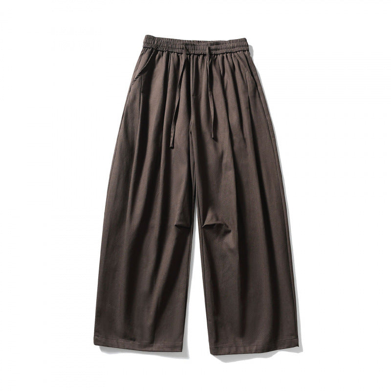 [Unisex] Wide linen blend pants with elastic waistband and drawstring Mune Fashion