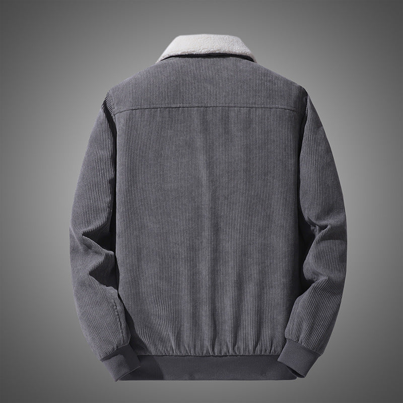 Men's Corduroy Trucker Jacket with Sherpa Collar, Zipper and Flap Pockets Mune Fashion