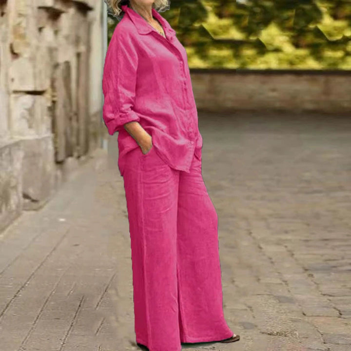 Women's Relaxed-Buttondown-Shirt and High-Waist-Palazzo in Linen Look Mune Fashion