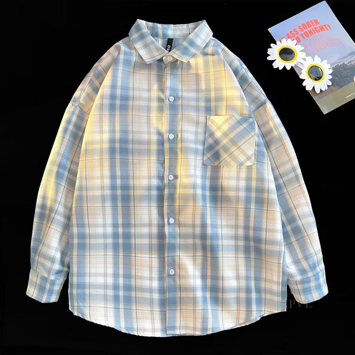 Men's Oversized Check Flannel Shirt with Chest Pocket and Drop-Shoulder