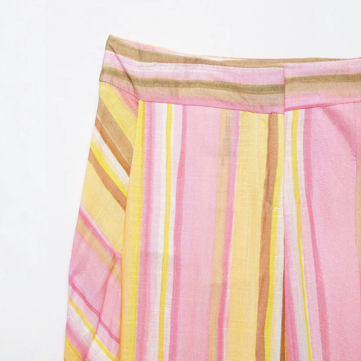 Women's Wide High Waist Palazzo Pants with Multidimensional Striped Pattern Mune Fashion