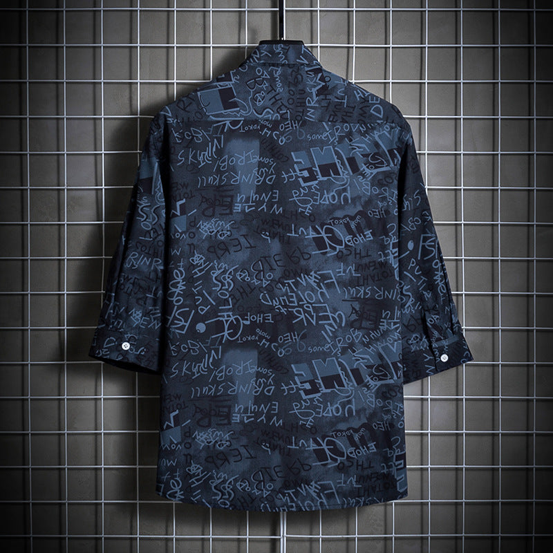 Men's loosely cut short-sleeve overshirt with allover graphic print and shirt collar Mune Fashion