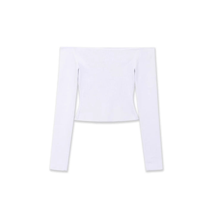 Women Figure-hugging Off-Shoulder Long Sleeve Top with Integrated Bolero and Fine Knit Rib Structure Mune Fashion