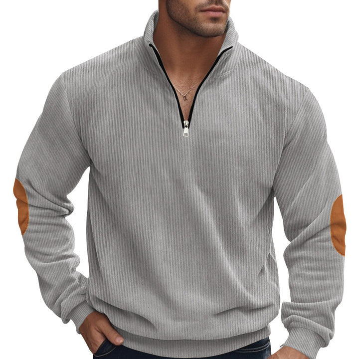 Men's nan Troyer half-fleece pullover with ribbed structure, elastic cuffs, and contrast elbow patches Mune Fashion