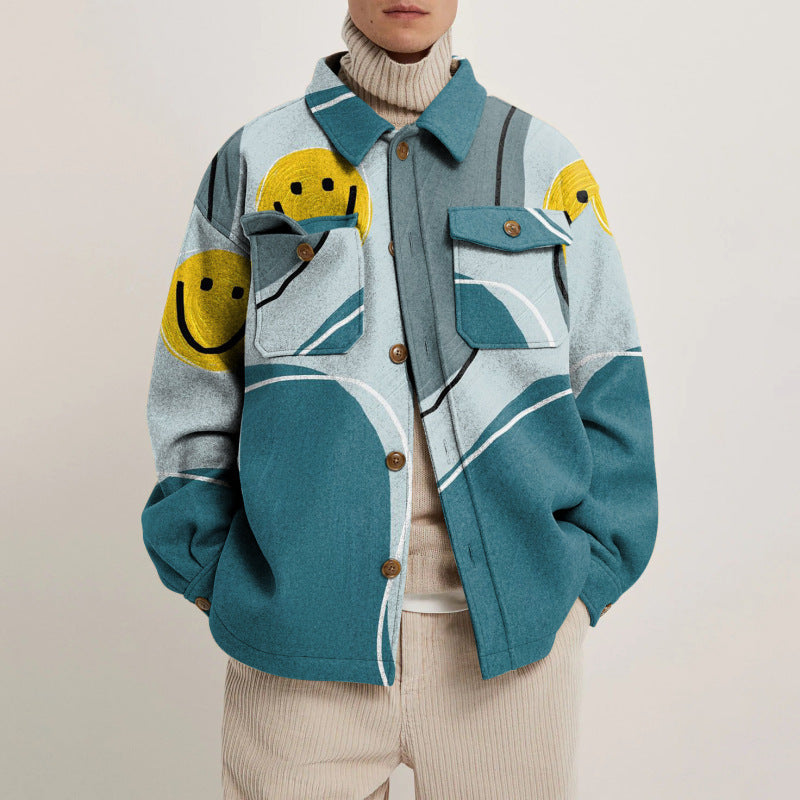 Women’s Oversized Wool-Look Shirt with Asymmetrical Bird Print and Flap Pocket Mune Fashion