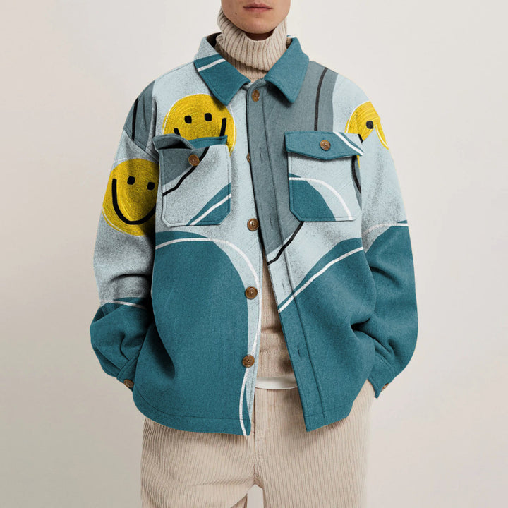 Women’s Oversized Wool-Look Shirt with Asymmetrical Bird Print and Flap Pocket Mune Fashion
