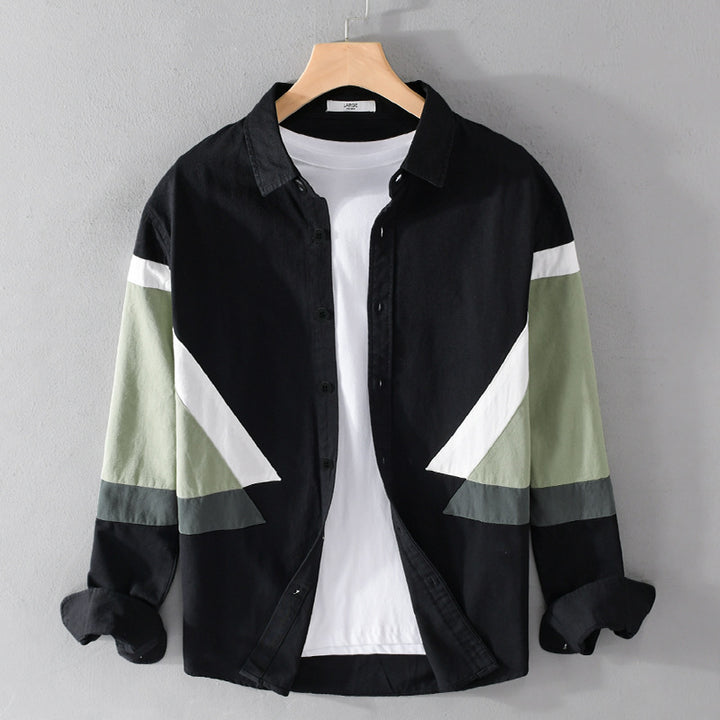 Men's colorblock shirt made of cotton blend with long sleeves and contrasting panels Mune Fashion