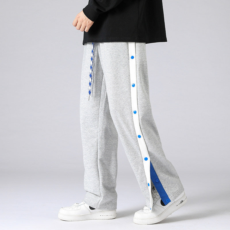 Men's Wide Sweatpants with Side Snap Closure, Drawstring & Contrasting Inserts Mune Fashion