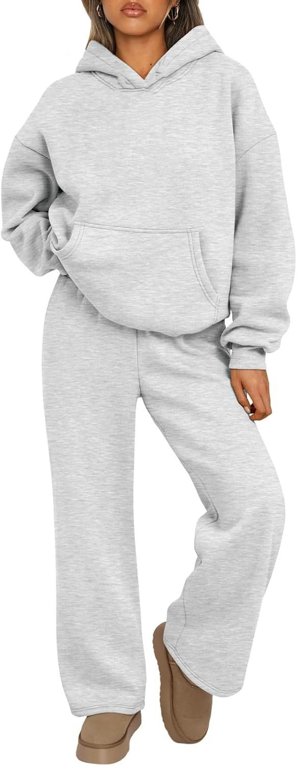 Women's Cozy Loungewear Set with oversized hoodie, kangaroo pocket and wide palazzo jogging pants Mune Fashion