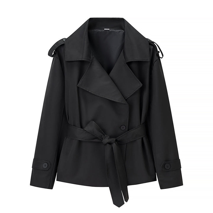 Women's Short Trench Coat with Belt and Double Breasted Mune Fashion