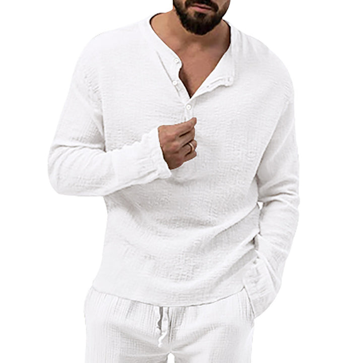 Men's relaxed Henley set made of lightweight cotton gauze with drawstring pants Mune Fashion