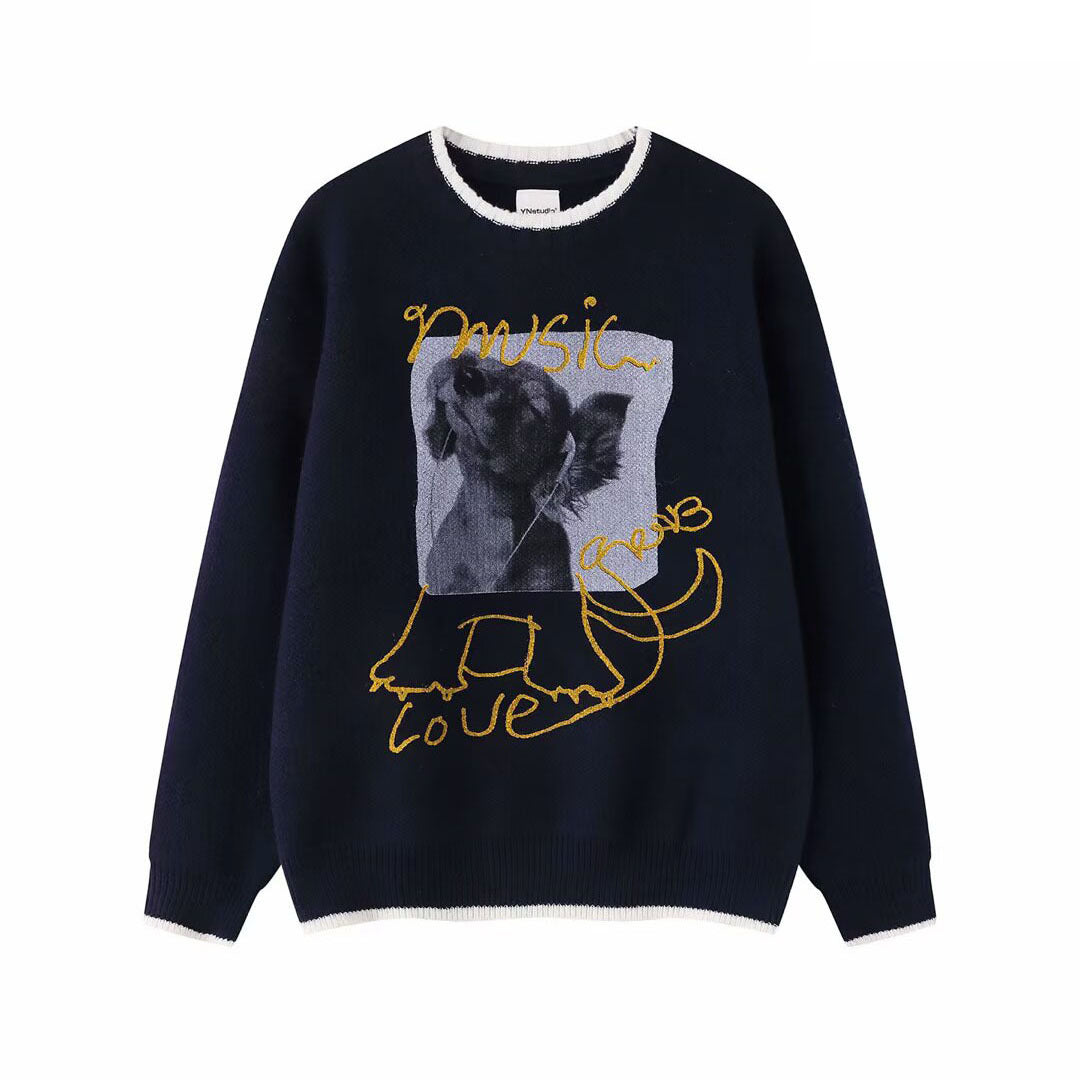 Women's fashionable round neck sweater with unique animal motif Mune Fashion
