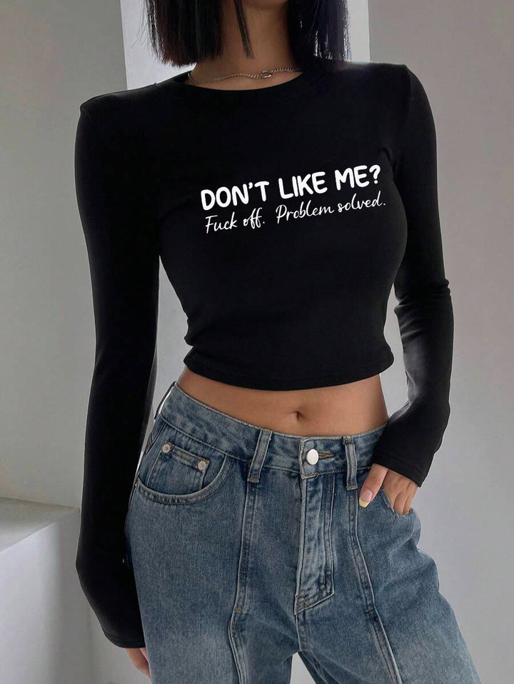 Women's figure-hugging long-sleeved cropped shirt with photorealistic lip collage and slim fit Mune Fashion