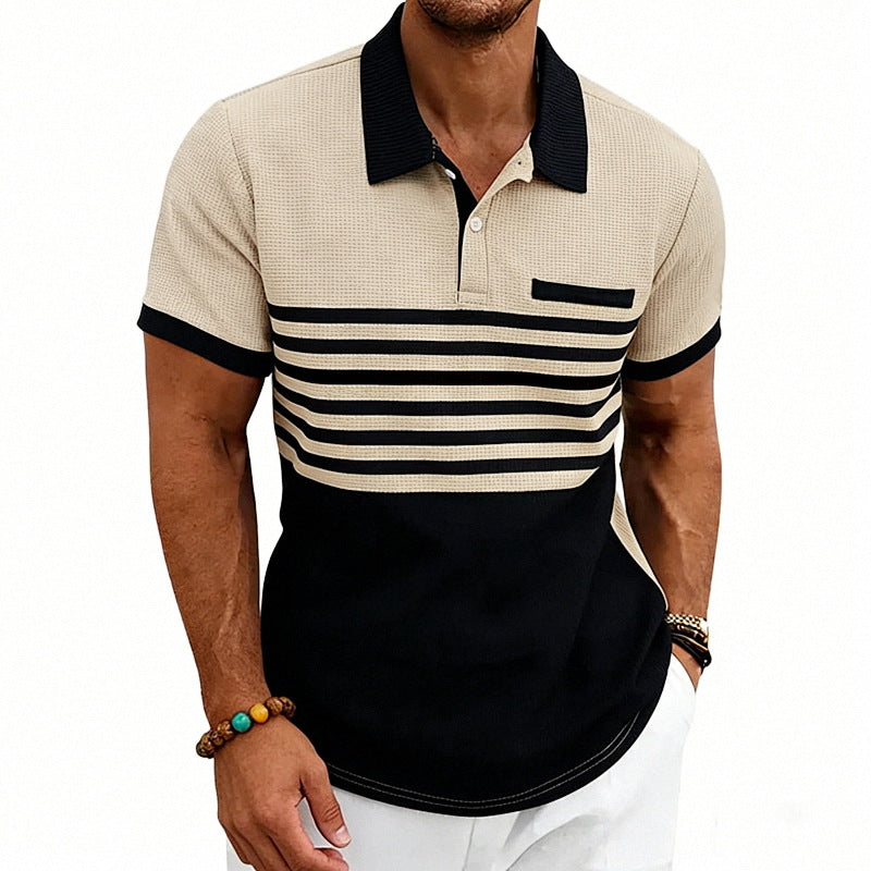 Men's Jacquard Polo with Block Stripes, Chest Cover and Cotton Mix Mune Fashion