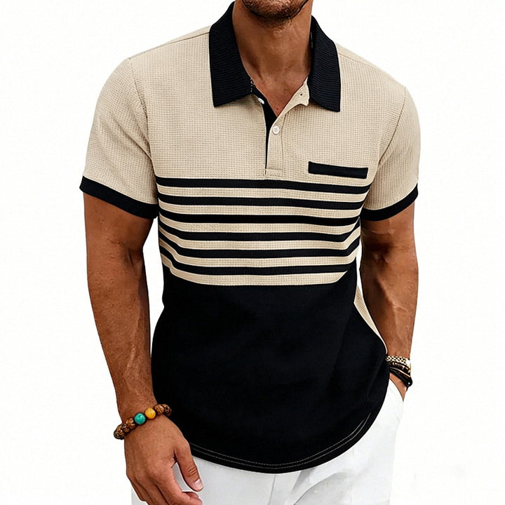 Men's Jacquard Polo with Block Stripes, Chest Cover and Cotton Mix Mune Fashion