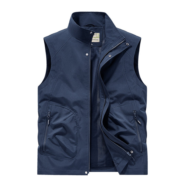 Men's Utility Softshell Vest with High Stand Collar, Zipper & Multi-Functional Pockets Mune Fashion