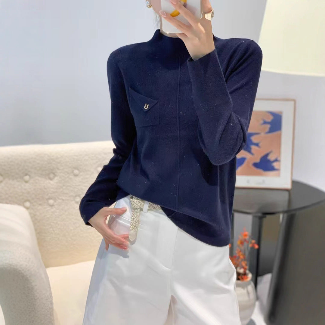 Ladies Elegant Sweater with Stand-up Collar Mune Fashion