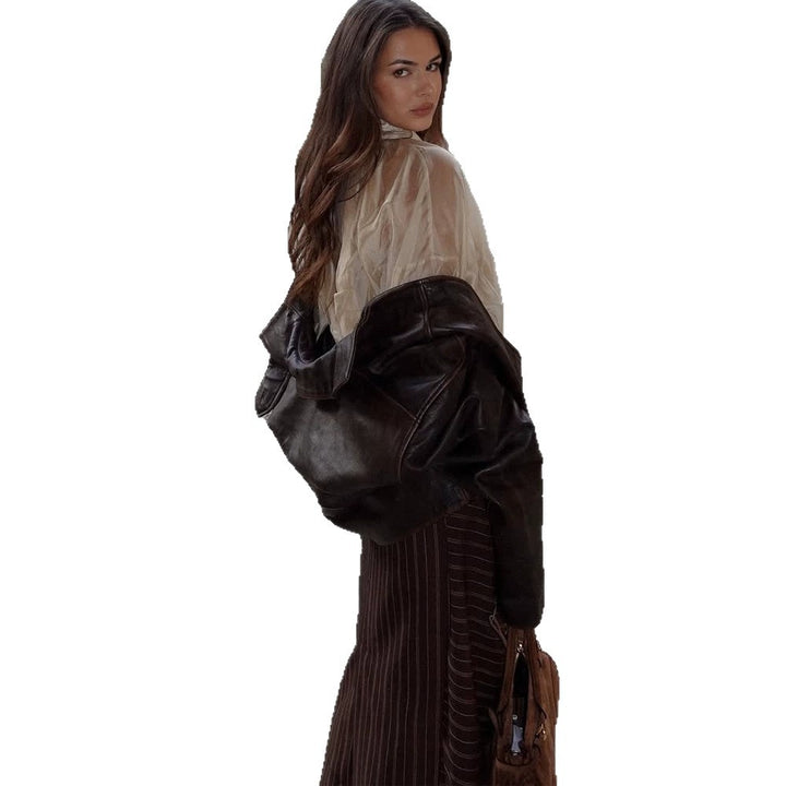 Women's Silk-Shiny V-Neck Blouse with Hood Detail & Voluminous Sleeves Mune Fashion