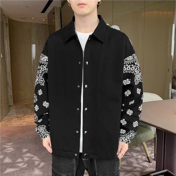 Men's Lightweight Coach Jacket with Bandana Print Sleeves and Snap Front Mune Fashion