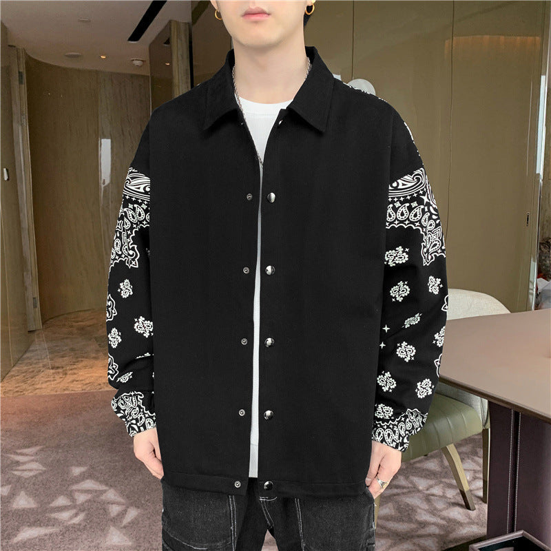 Men's Lightweight Coach Jacket with Bandana Print Sleeves and Snap Front Mune Fashion