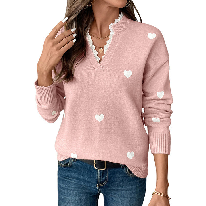 Women Cozy Sweater with Heart Cut Pattern Mune Fashion