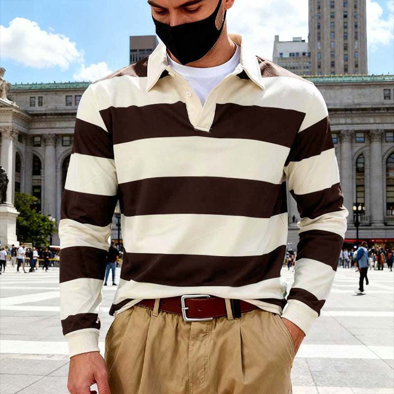 Men's striped rugby polo shirt made of cotton blend with short button placket and ribbed cuffs Mune Fashion
