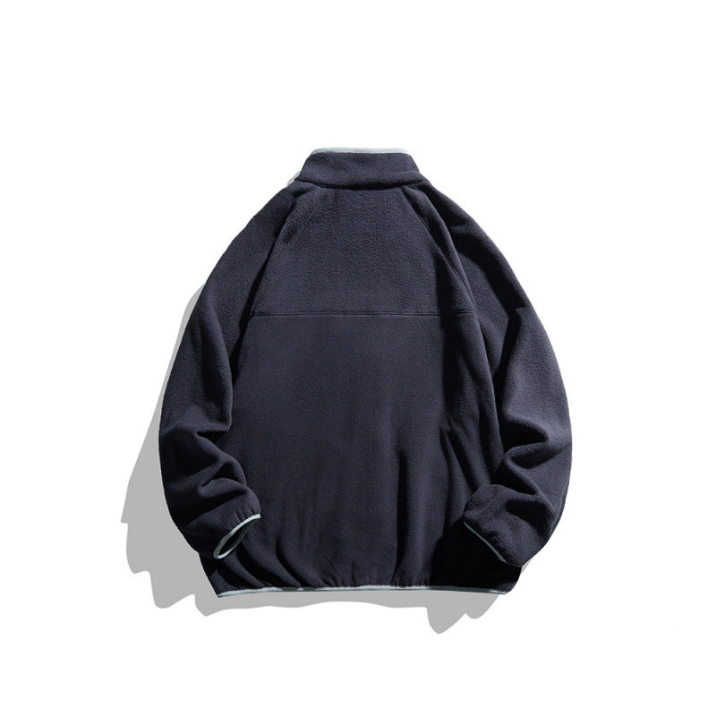 Unisex fleece jacket with full zip in oversized boxy cut, stand-up collar and contrast piping Mune Fashion