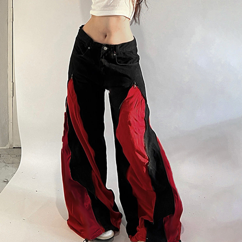 Women's high-cut zippered flare pants with contrasting inner inserts and drawstring hem Mune Fashion