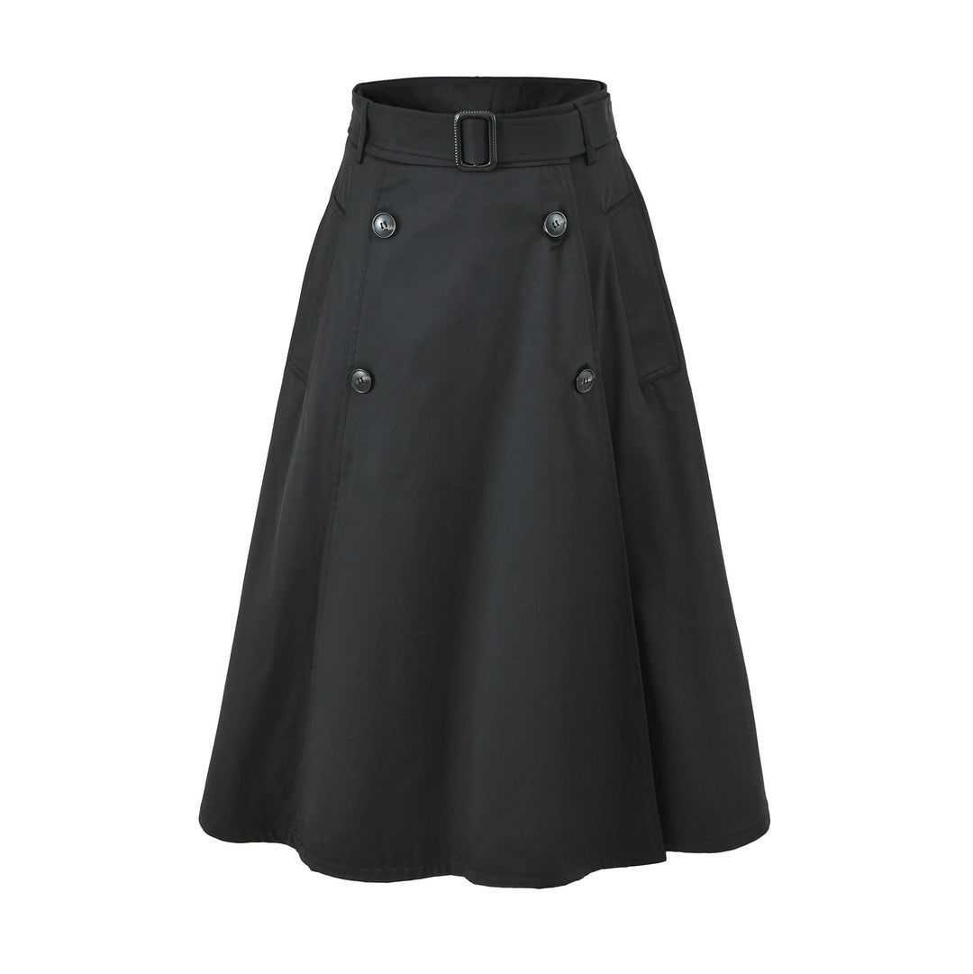 Women's A-Line Trench Skirt with Waist Belt and Decorative Button Placket Mune Fashion