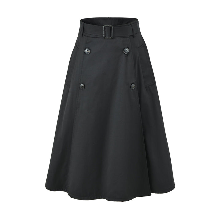 Women's A-Line Trench Skirt with Waist Belt and Decorative Button Placket Mune Fashion