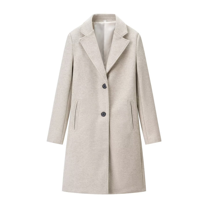 Ladies Elegant Longline Wool Blend Coat with Notched Collar and Welt Pockets Mune Fashion