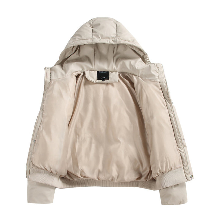 Women's Cropped Insulating Puffer Jacket in Boxy Cut with Voluminous Hood, Stand Collar and Ribbed Cuff Mune Fashion