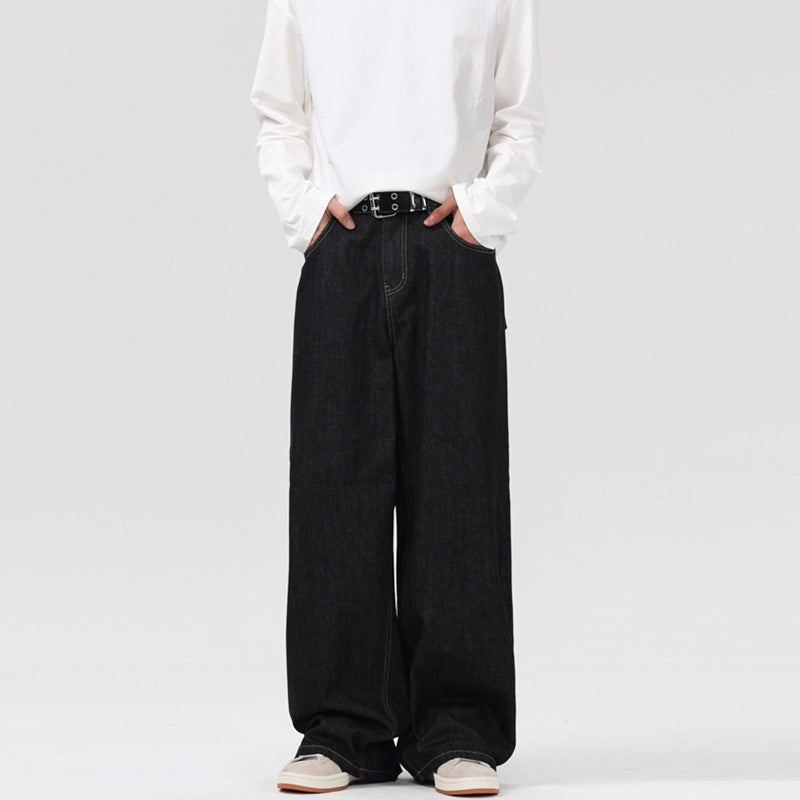 Men's Ultra-Wide Denim Palazzo Pants with Straight Leg and Clean-Minimal Silhouette Mune Fashion
