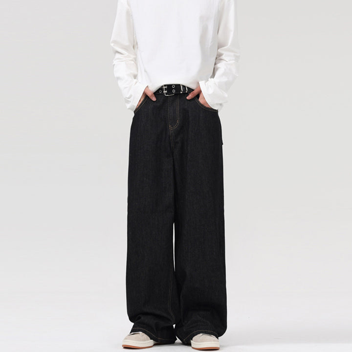 Men's Ultra-Wide Denim Palazzo Pants with Straight Leg and Clean-Minimal Silhouette Mune Fashion