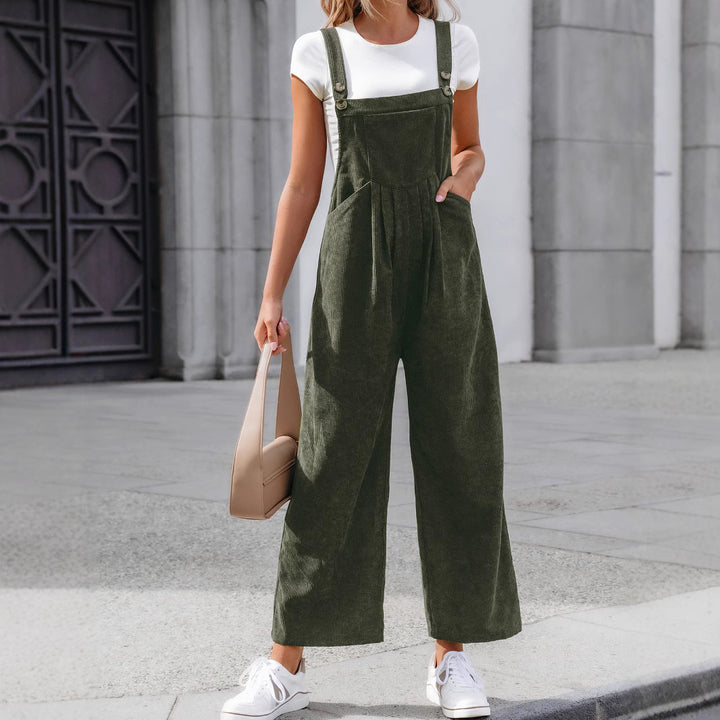 Women's Casual Corduroy Overall Pants with Wide Leg & Adjustable Straps Mune Fashion