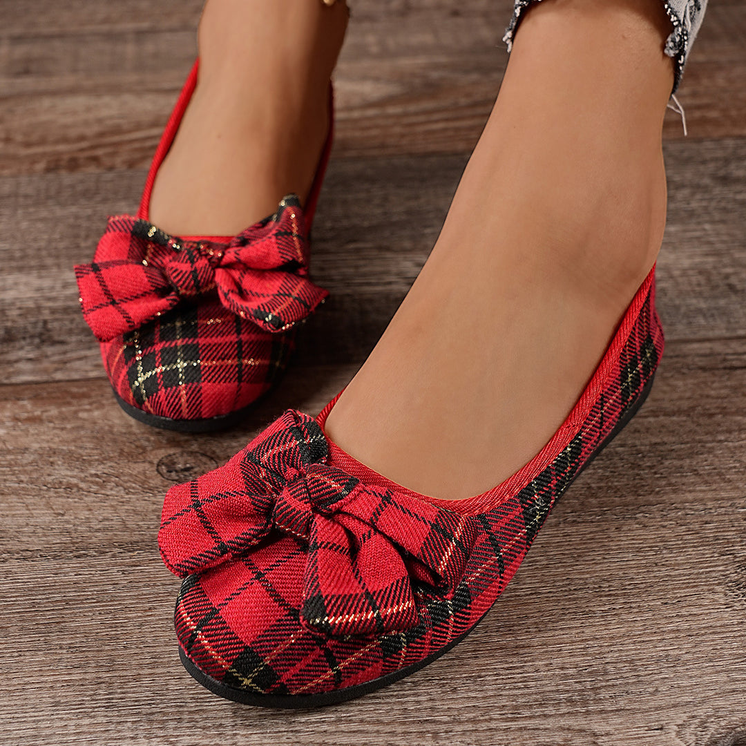 Women's checked ballerina slippers with decorative bow and padded comfort insole Mune Fashion