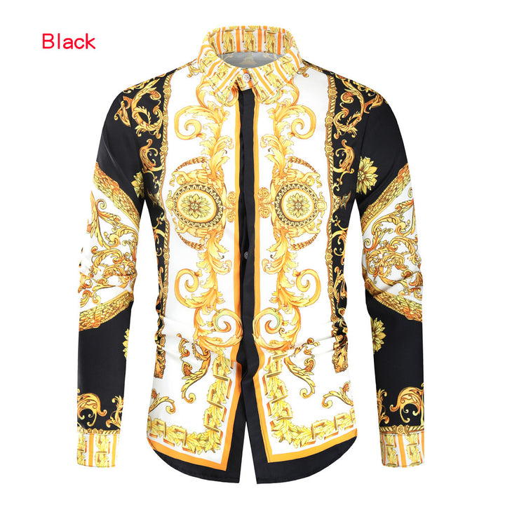 Men's Baroque Long-Sleeve Shirt with Ornamental Print, Kent Collar and Tailored Fit Mune Fashion