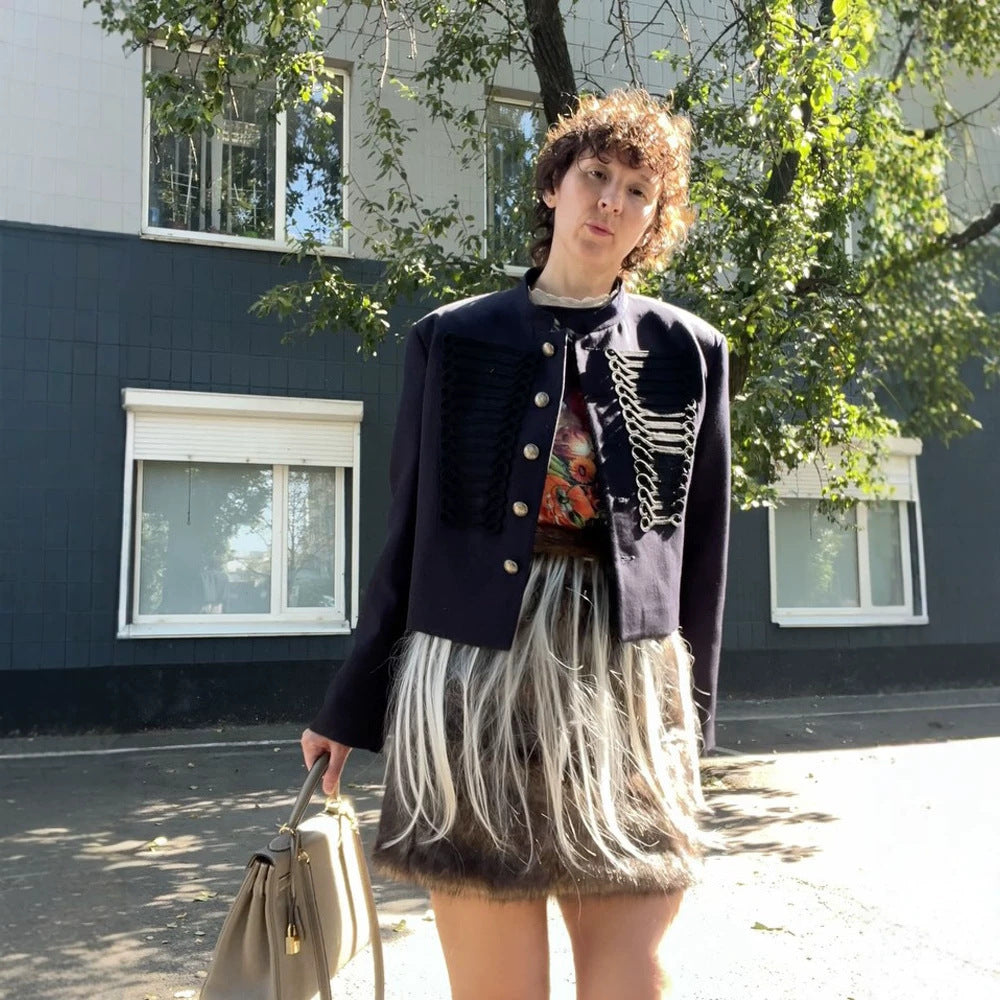 Women Short Cut Military Inspired Trim Jacket with Cord Applications and Decorative Buttons Mune Fashion