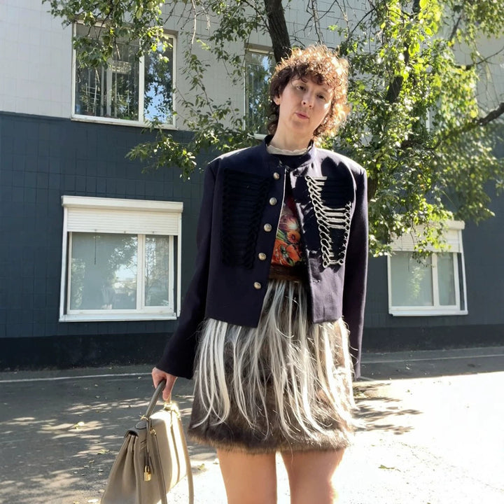 Women Short Cut Military Inspired Trim Jacket with Cord Applications and Decorative Buttons Mune Fashion