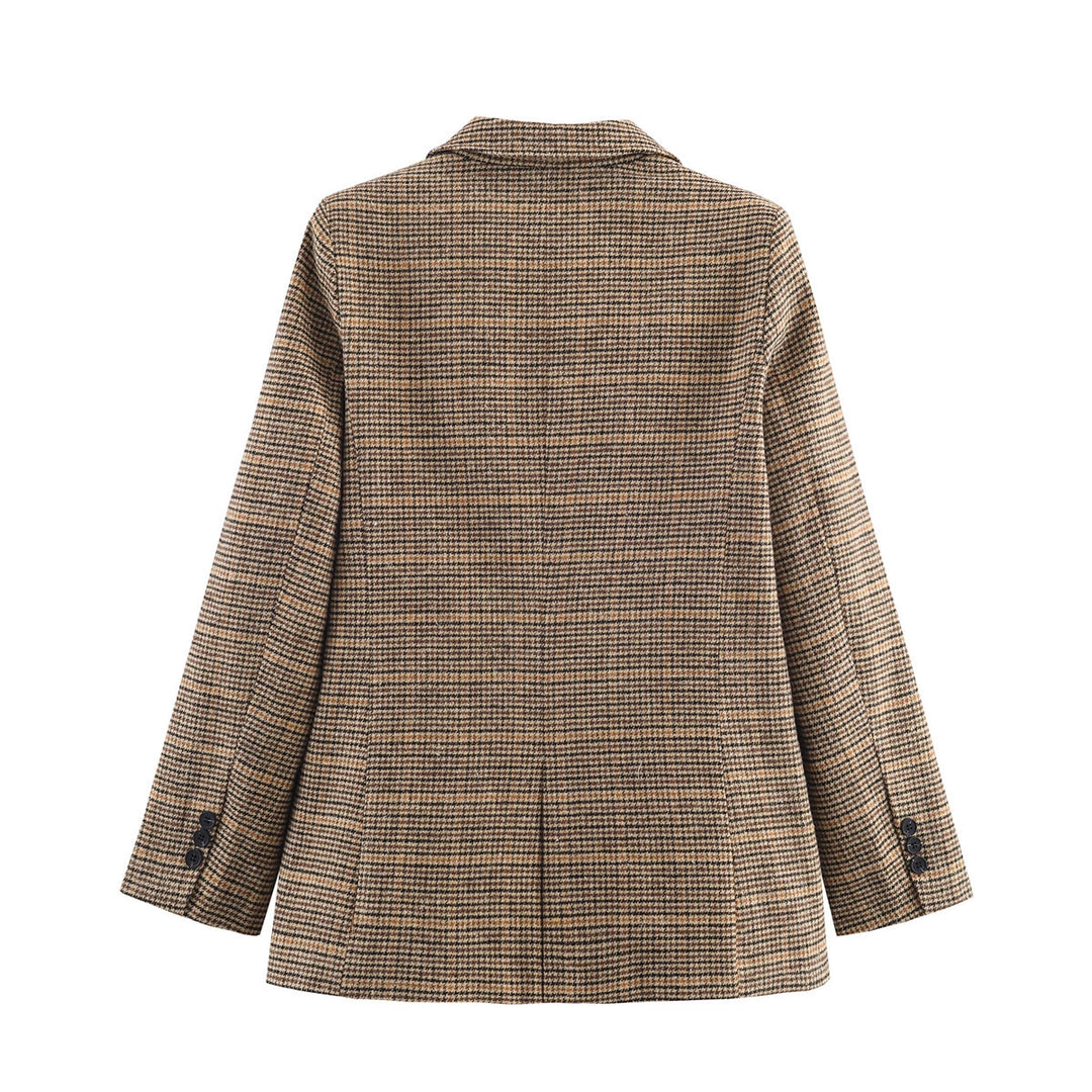 Women's Glencheck Blazer with Notch Lapels, Patch Pockets and Tailored Silhouette Mune Fashion