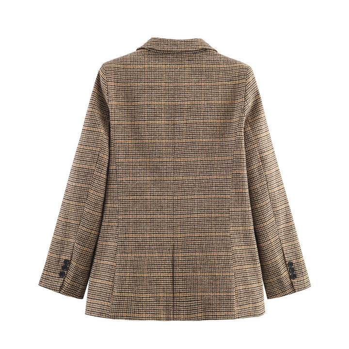 Women's Glencheck Blazer with Notch Lapels, Patch Pockets and Tailored Silhouette Mune Fashion
