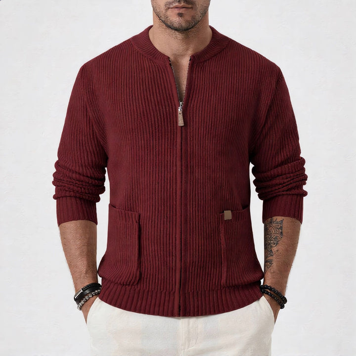 Men's Ribbed Cardigan with Front Zipper and Patch Pockets Mune Fashion